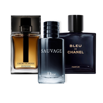 Combo promozionale di 3 profumi Sauvage Dior, Bleu de Chanel, y Dior Homme Intense 100ml