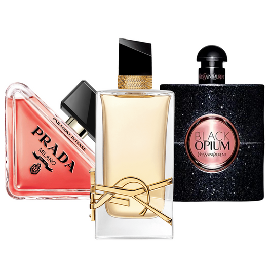 Combo promozionale di 3 profumi Prada Paradox, Black Opium Yves Saint Laurent, y Libre 100ml